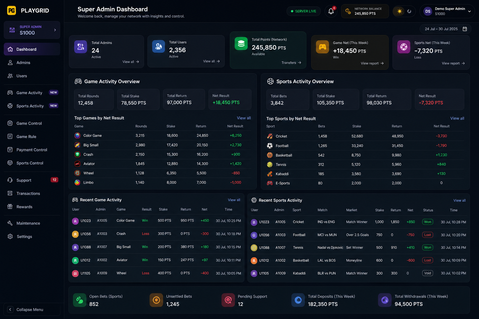 Multi-Game & Sports project interface