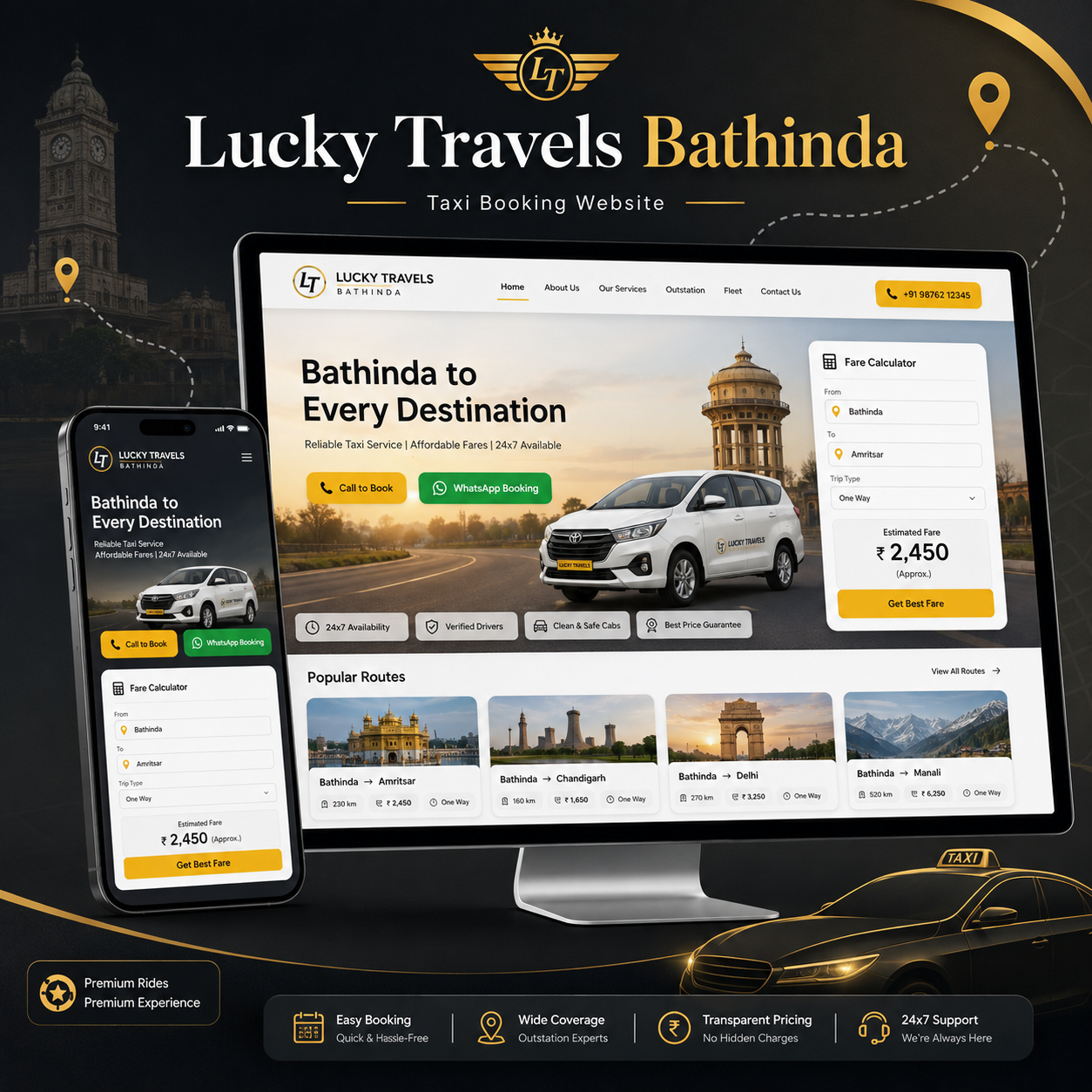 Lucky Travels Bathinda – Taxi Booking Website project interface